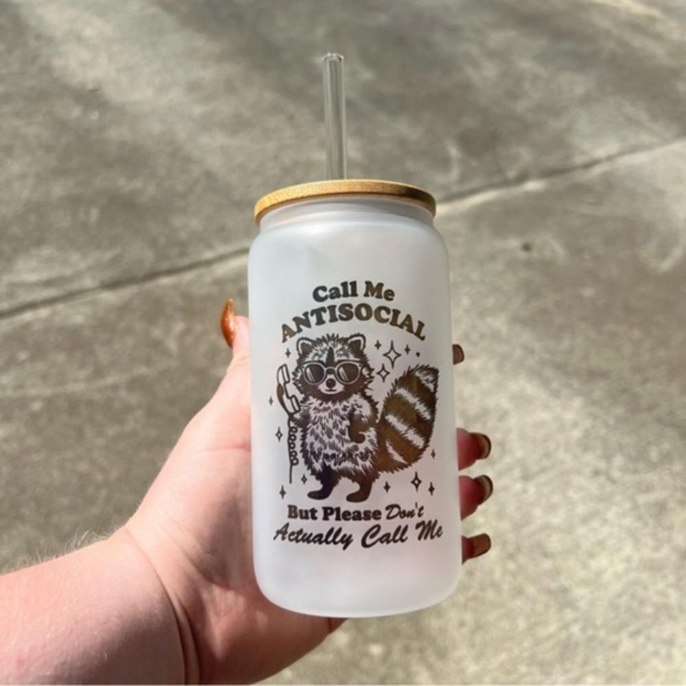 Handmade Antisocial 16oz Frosted Glass Cup